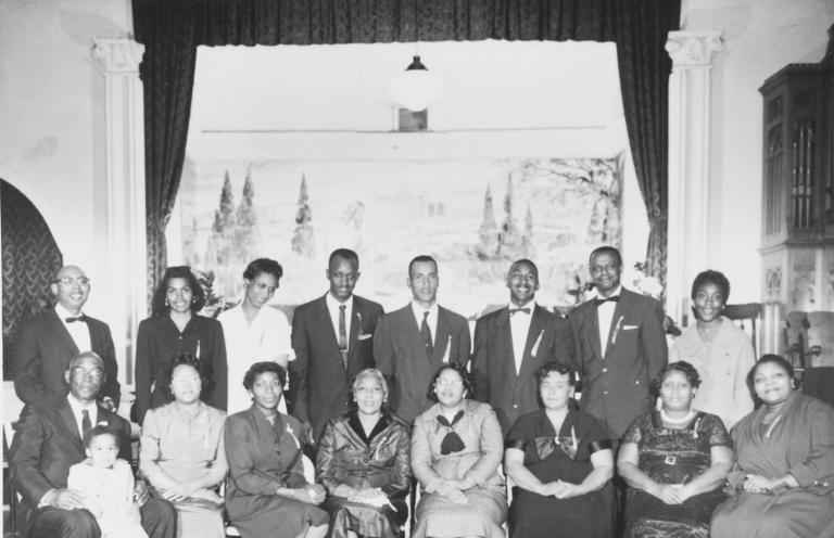 Associated ministers and their wives and lay ministers, all participated in a special ceremony of the Coast Counties Baptist Bible Institute, Second Baptist Church, Paso Robles in 1959.
